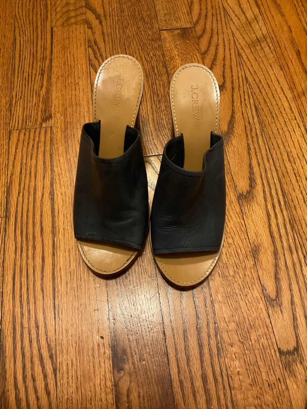 J. Crew Black Leather Open-Toe Slide Mules